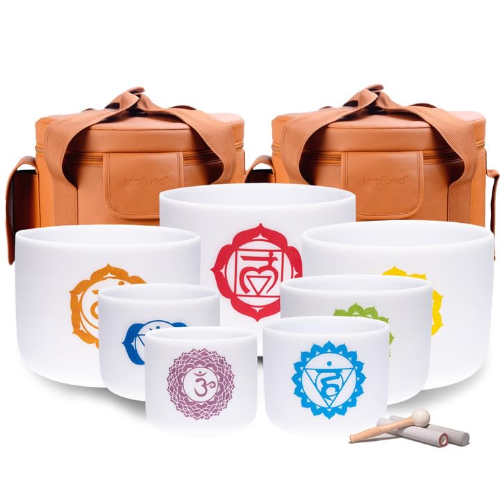 TOPFUND Colored Chakra Set of 7 Crystal Singing Bowls 7-12 inch - TOPFUND Crystal Singing Bowl